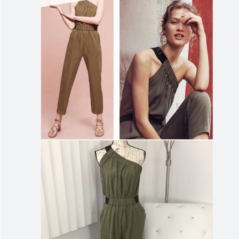 Maeve one-shoulder green with black jumpsuit. - Picture 2 of 5